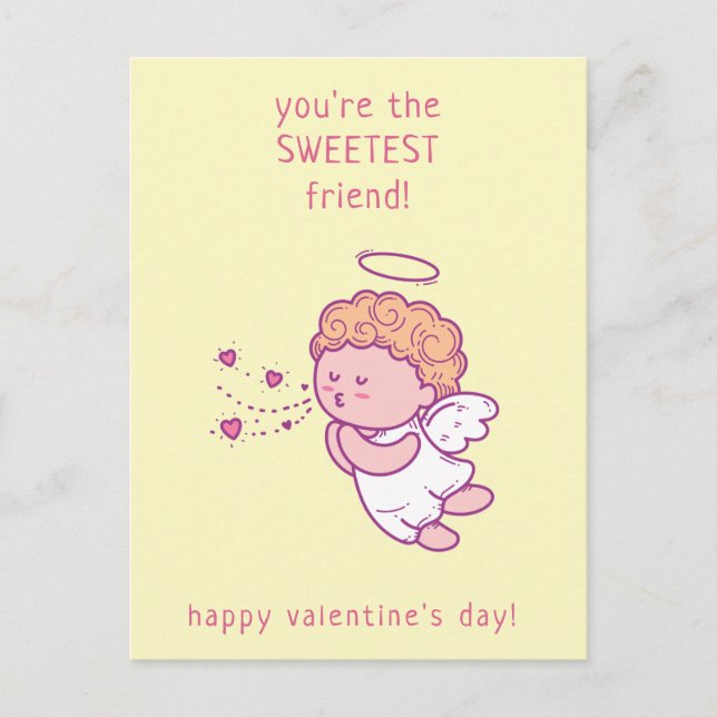 Sweetest Friend - Cute Cupid Classroom Valentine Postcard (Front)