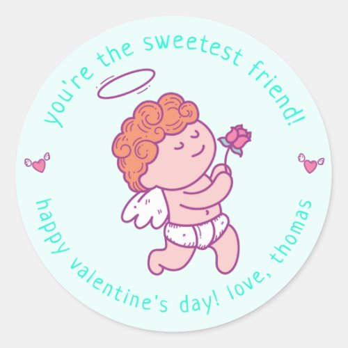 Sweetest Friend _ Cute Cupid Kids Valentine  Class Classic Round Sticker