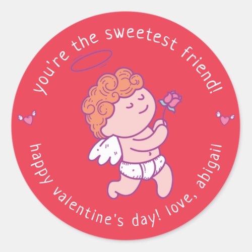 Sweetest Friend _ Cute Cupid Kids Valentine Classic Round Sticker