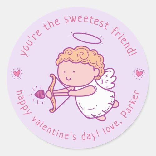 Sweetest Friend _ Cute Cupid Kids Valentine  Classic Round Sticker