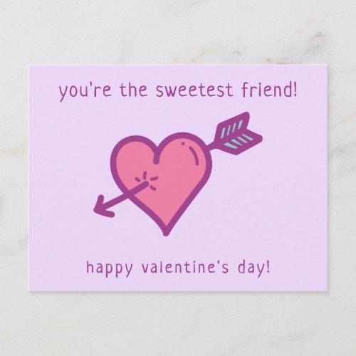 Sweetest Friend _ Cute Heart Classroom Valentine Postcard