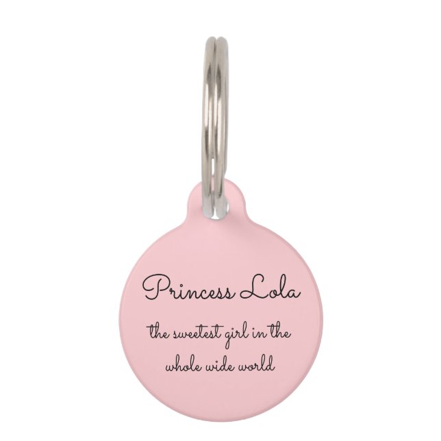 Sweetest Girl Princess Pink Personalized Pet ID Tag (Front)