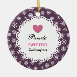 Sweetest Goddaughter Purple White Snowflakes S17Z Ceramic Ornament