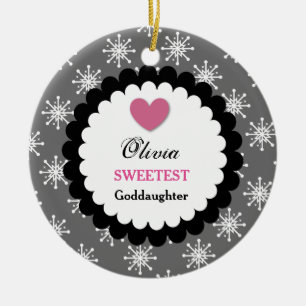 Sweetest Goddaughter Silver White Snowflakes S18Z Ceramic Ornament