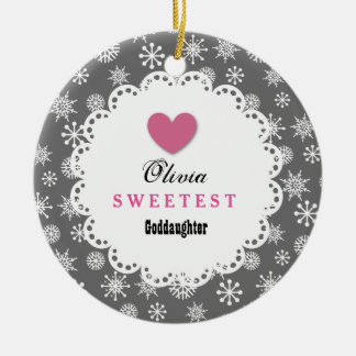 Sweetest Goddaughter Silver White Snowflakes S18Z Ceramic Ornament