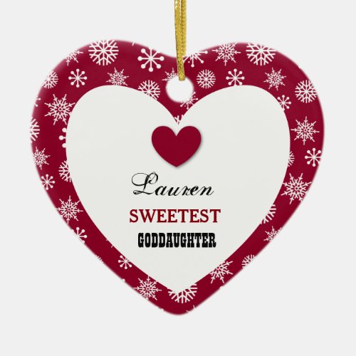 Sweetest Goddaughter Snowflake Pattern Heart Z09 Ceramic Ornament