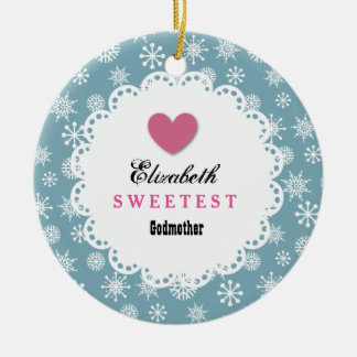 Sweetest Godmother Blue and White Snowflakes S21Z Ceramic Ornament