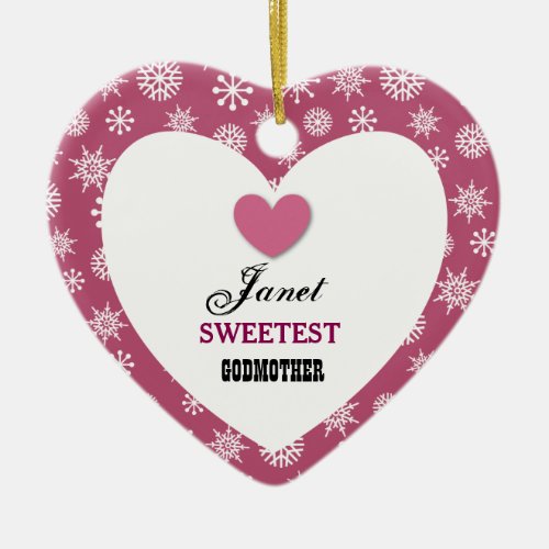 Sweetest Godmother Snowflake Pattern and Heart Z08 Ceramic Ornament