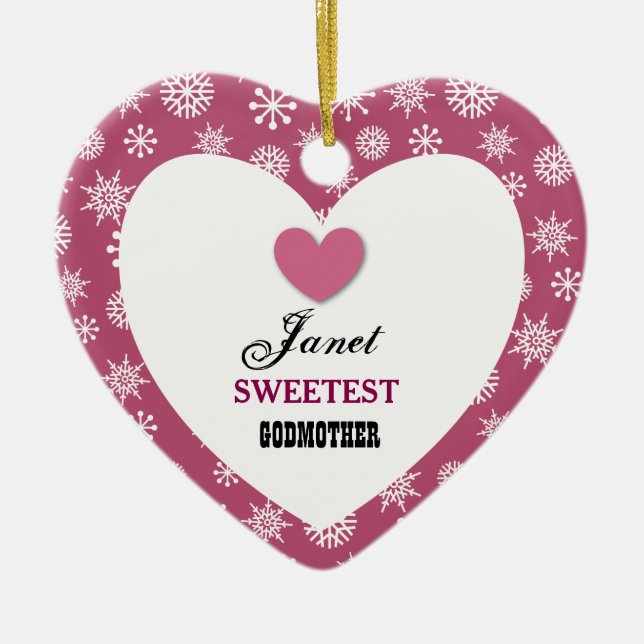 Sweetest Godmother Snowflake Pattern and Heart Z08 Ceramic Ornament (Front)