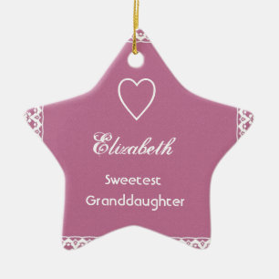 Sweetest Granddaugher Pink and White Lace Gift Ceramic Ornament