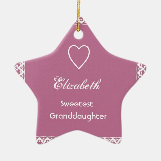 Sweetest Granddaugher Pink and White Lace Gift Ceramic Ornament (Front)