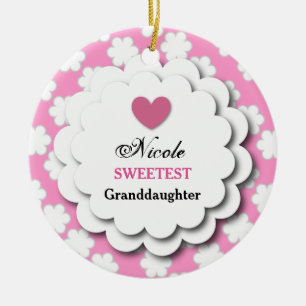 Sweetest Granddaughter Pink Floral Print C03 Ceramic Ornament