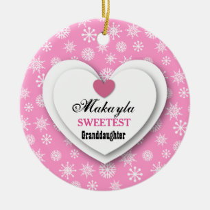 Sweetest Granddaughter Pink White Snowflakes C11 Ceramic Ornament