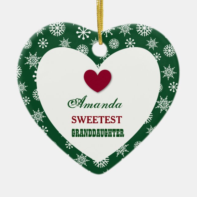Sweetest Granddaughter Snowflakes and Heart Z15 Ceramic Ornament (Front)