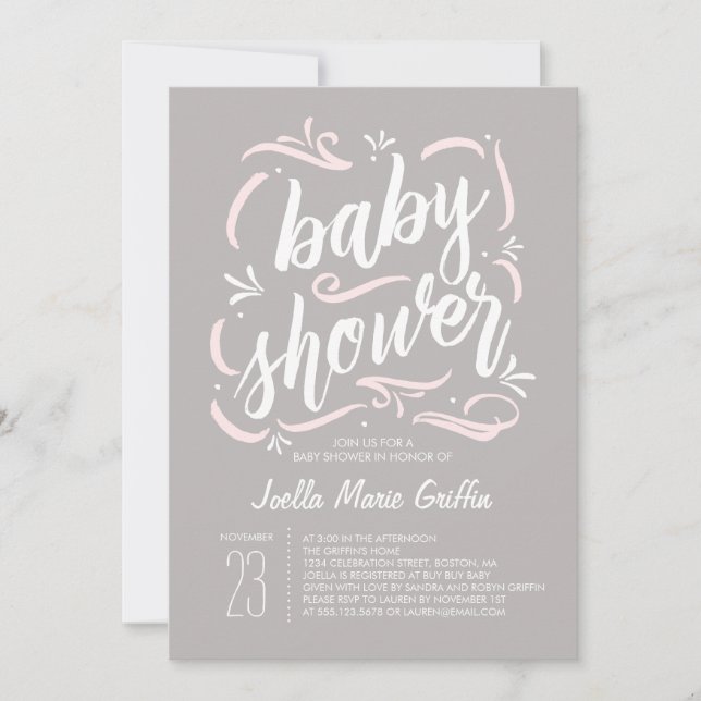 Sweetest Gray and Pink Baby Shower Invitation (Front)