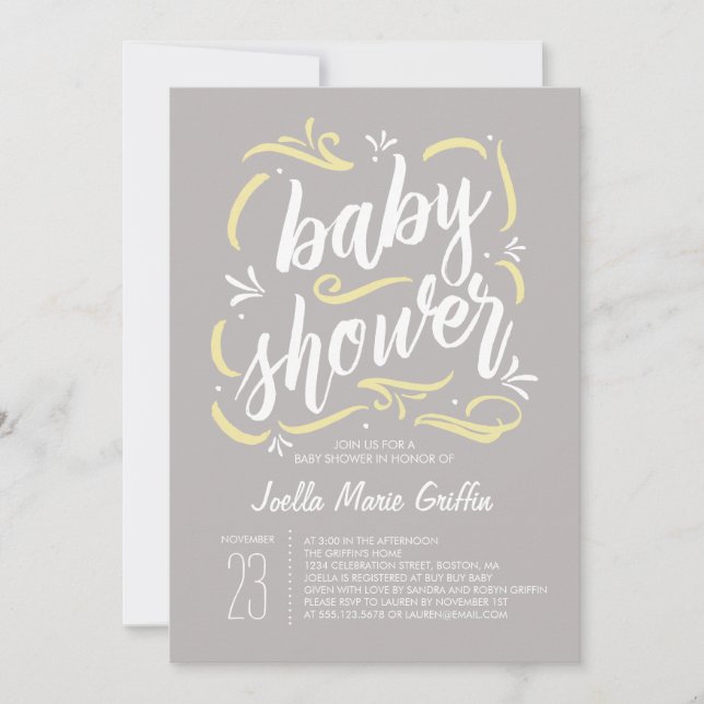 Sweetest Gray and Yellow Baby Shower Invitation (Front)