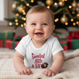 Sweetest Little Elf   Personalized Baby Photo  Bodysuit