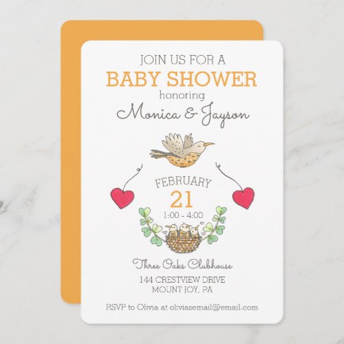 Sweetest Mama Bird Flying Baby Shower Gold Invitation