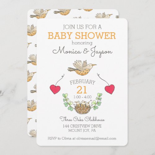 Sweetest Mama Bird Flying Over Nest Baby Shower Invitation