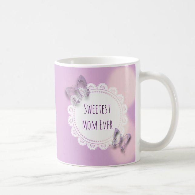 Sweetest Mom Ever Purple Butterfly Coffee Mug (Right)