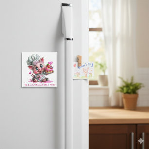 Sweetest Mom Pig Chef Refrigerator Magnet