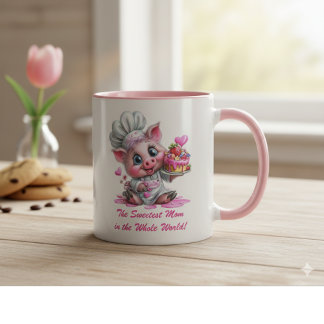 Sweetest Mom Pig Chef Two-Tone Coffee Mug
