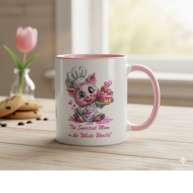 Sweetest Mom Pig Chef Two-Tone Coffee Mug (Creator Uploaded)