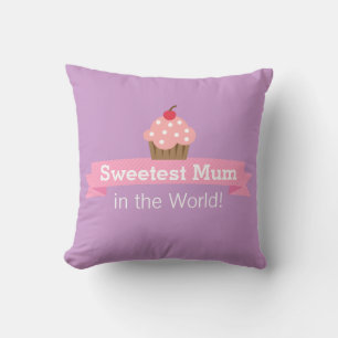 Sweetest Mom Pink Cupcake Purple Throw Pillow