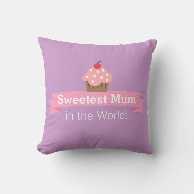 Sweetest Mom Pink Cupcake Purple Throw Pillow (Front)