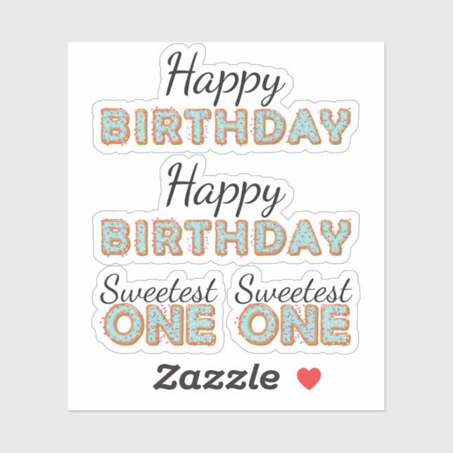 SWEETEST ONE Blue Donuts Baby Birthday Scrapbook Sticker (Sheet)