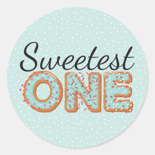 SWEETEST ONE Blue Iced Donuts Baby First Birthday Classic Round Sticker