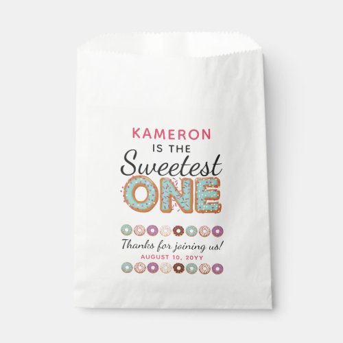 SWEETEST ONE Blue Iced Donuts Baby First Birthday Favor Bag