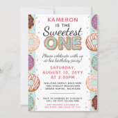 SWEETEST ONE Blue Iced Donuts Baby First Birthday Invitation (Front)