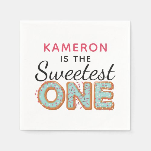 SWEETEST ONE Blue Iced Donuts Baby First Birthday Napkins