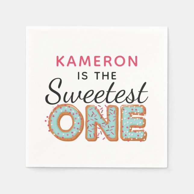 SWEETEST ONE Blue Iced Donuts Baby First Birthday Napkins (Front)