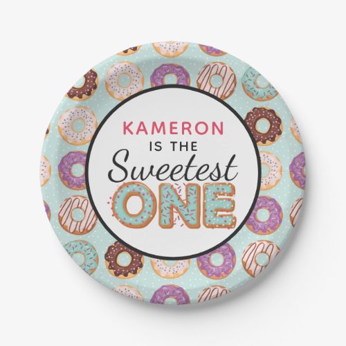 SWEETEST ONE Blue Iced Donuts Baby First Birthday Paper Plates