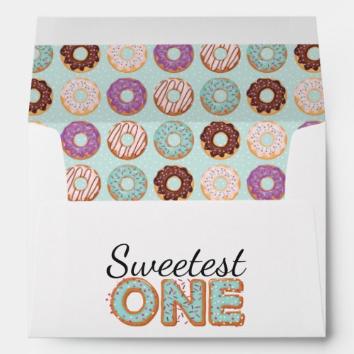 SWEETEST ONE Blue Iced Donuts First Birthday Party Envelope