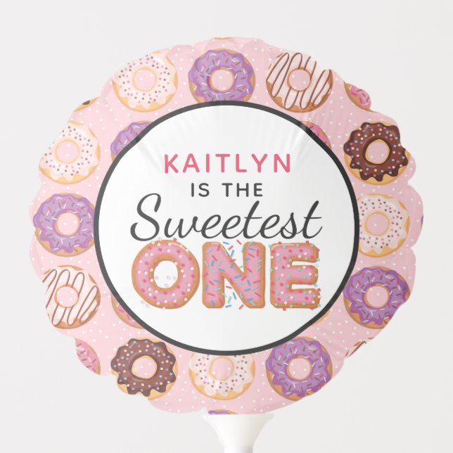 SWEETEST ONE Pink Iced Donuts Baby First Birthday Balloon (Front)