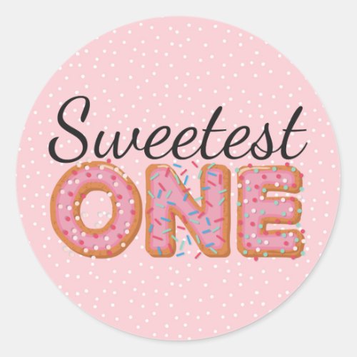 SWEETEST ONE Pink Iced Donuts Baby First Birthday Classic Round Sticker