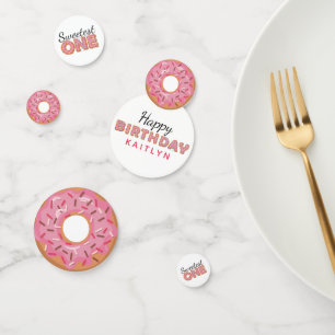 SWEETEST ONE Pink Iced Donuts Baby First Birthday Confetti