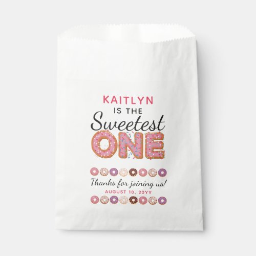 SWEETEST ONE Pink Iced Donuts Baby First Birthday Favor Bag