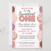 SWEETEST ONE Pink Iced Donuts Baby First Birthday Invitation (Front)