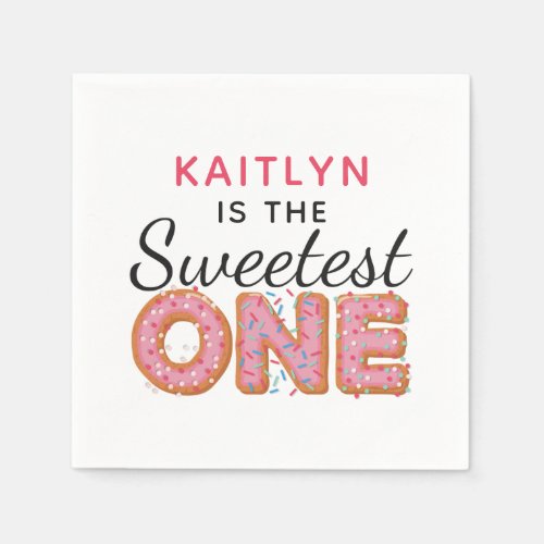 SWEETEST ONE Pink Iced Donuts Baby First Birthday Napkins