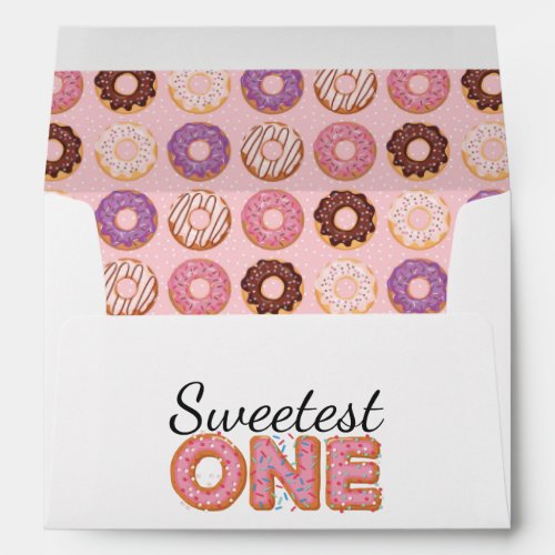 SWEETEST ONE Pink Iced Donuts First Birthday Party Envelope