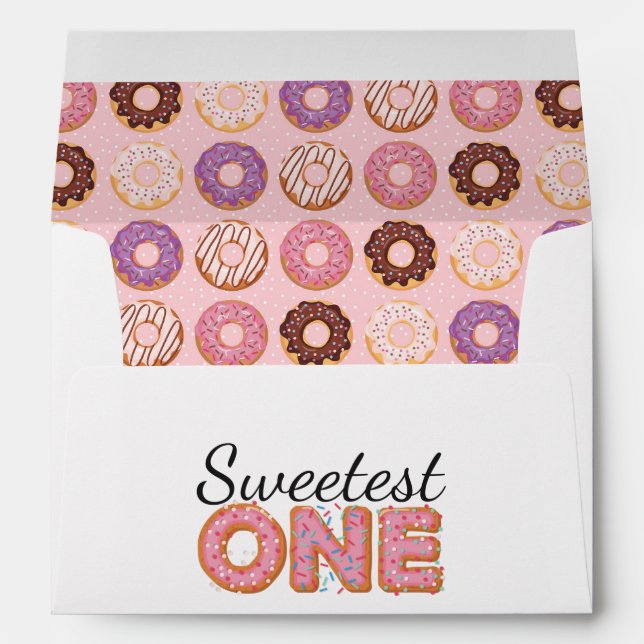 SWEETEST ONE Pink Iced Donuts First Birthday Party Envelope (Back (Bottom))