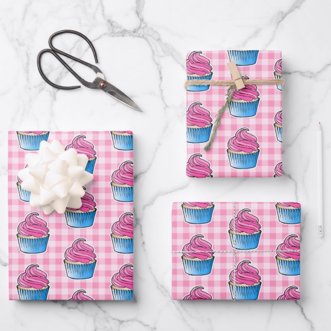 Sweetest Pink Cupcake Wrapping Paper Sheets (Front)