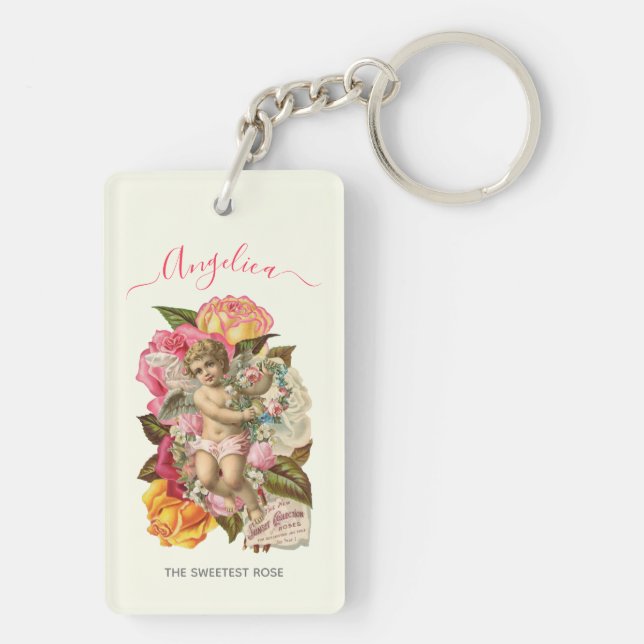 Sweetest Rose Victorian Cherub Keychain (Back)