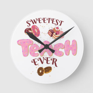 Sweetest Teach Ever Cute Donuts School Wall Clock