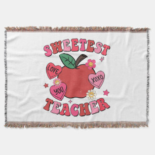 Sweetest Teacher Valentines Day Hearts Throw Blanket