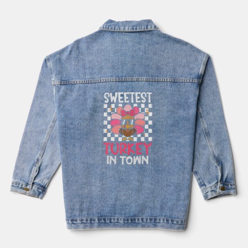 Sweetest Turkey In Town Toddler Girl Groovy Thanks Denim Jacket